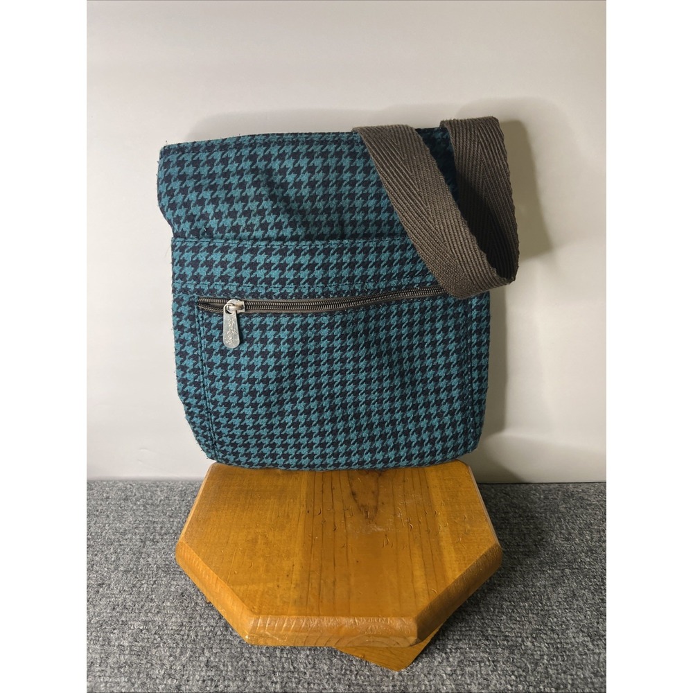 THIRTY-ONE Organizer Shoulder Bag Crossbody Purse Turquoise And Blue Houndstooth